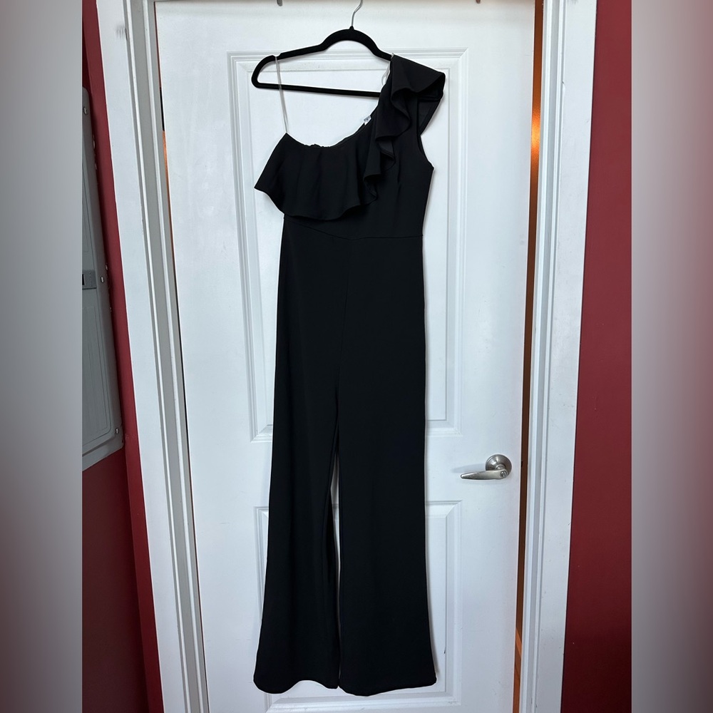One Shoulder Jumpsuit - Blue Blush Black Pants Jumpsuit - Large